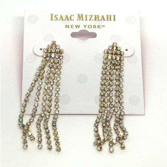 ISAAC MIZRAHI Gold Tone Crystal Dangling Post  Earrings - Picture 2 of 10